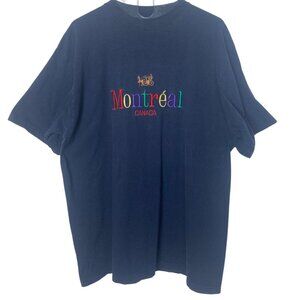 Vintage Montreal Canada Embroidered T Shirt Mens XL Navy Blue Cotton